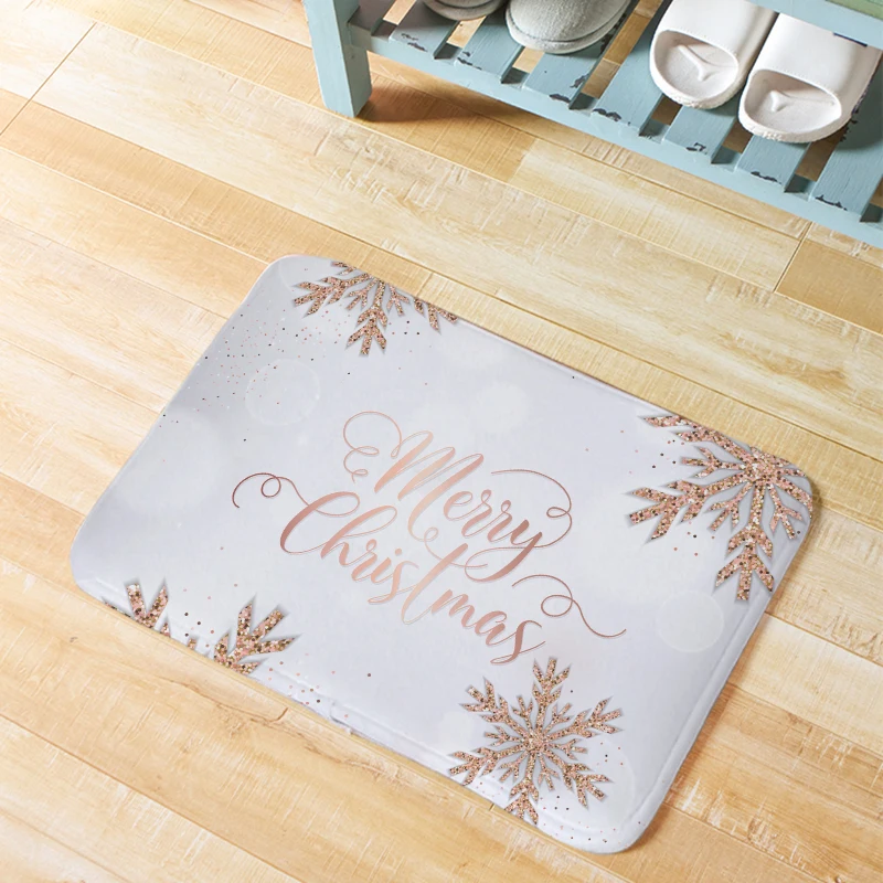 

Romantic Mat Rose Gold Text Christmas Tree Square Door Mat Bathroom 50*80Cm Coral Fleece Absorbent Non-Slip Christmas Bath Mat