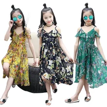 Летнее пляжное платье детское платье для девочек-подростков шифоновое платье с цветочным принтом повседневное детское платье для девочек Vestido/праздничный сарафан на возраст от 4 до 14 лет