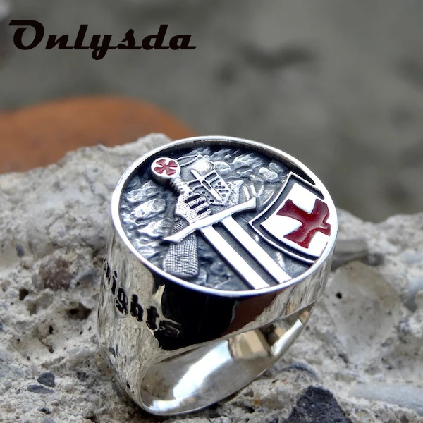 Stainless Steel Ring Finger Ring Men's Rings Stainless Steel Red Armor Shield Knight Templar Crusader Cross Ring Punk Jewelry