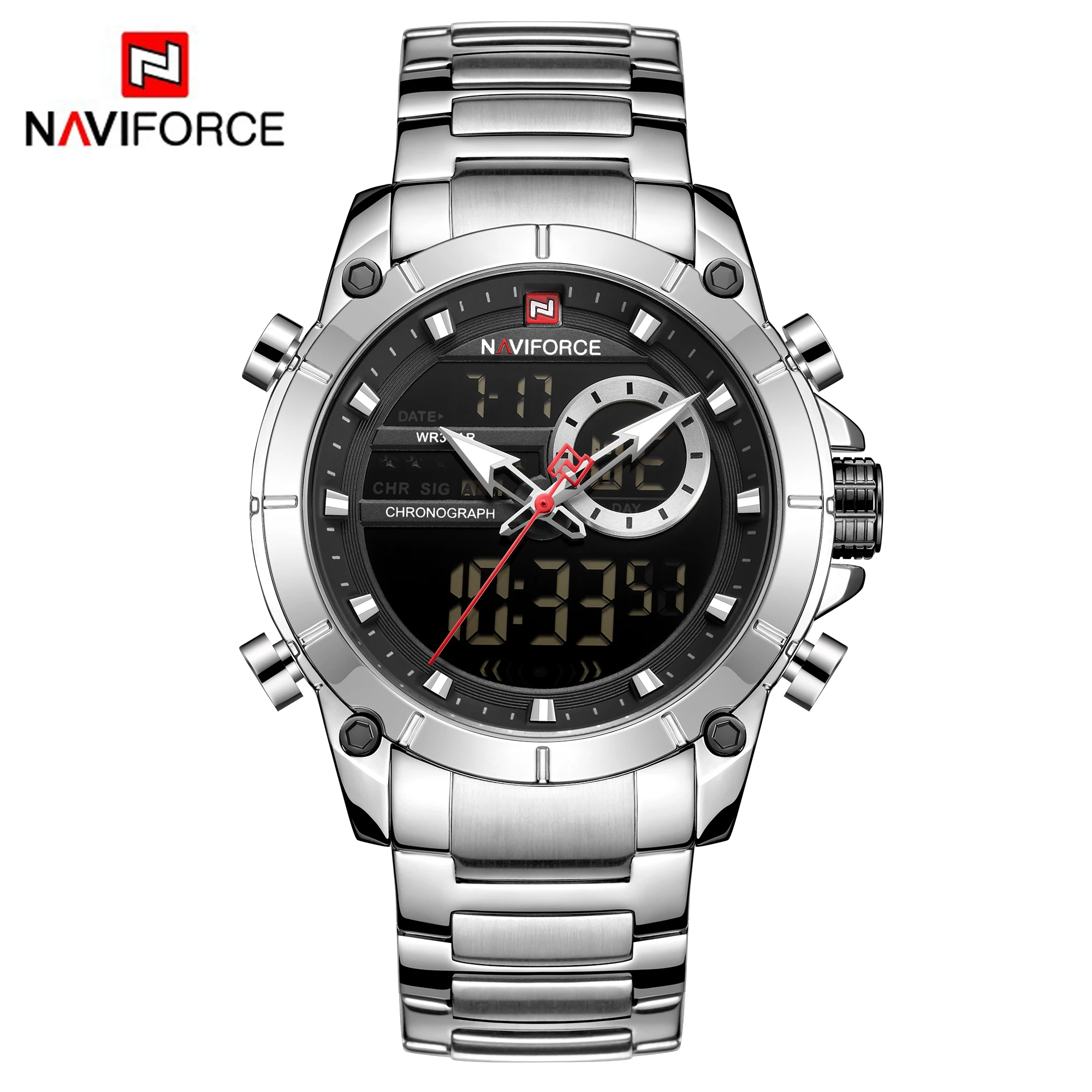 Top Luxury Brand Naviforce New Men Sport Quartz Wrist Watch For Man Waterproof Dual Display-2
