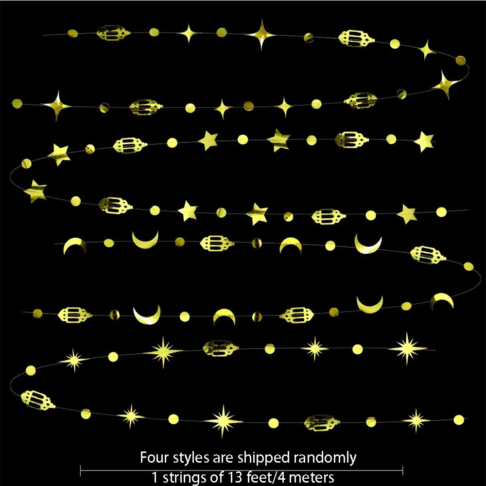 16pcs Guirlandes Holographiques Étoiles Et Lune, Couleur Arc-en-Ciel Lanterne à Suspendre Bannière Brillante L'Aïd Toile Fond Décorations Ramadan Mubarak Pour Maison Anniversaire Fête Mariage