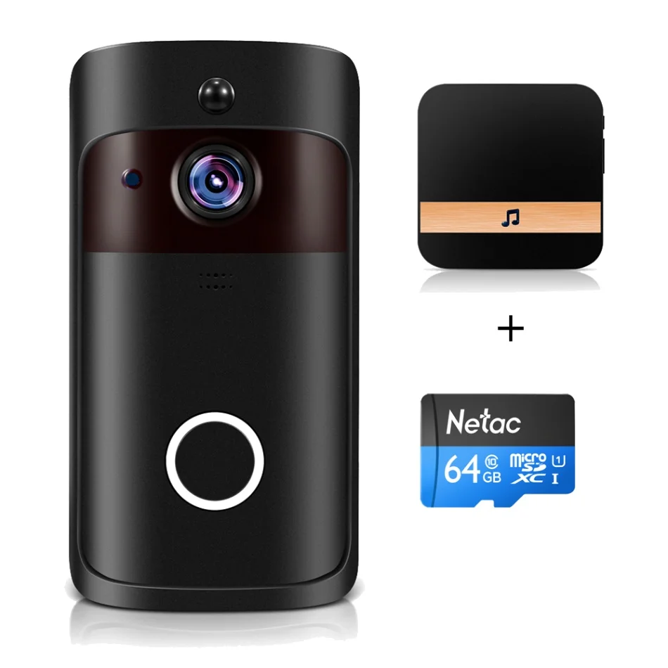 1080P Смарт IP видеодомофон Wi-Fi видео домофон дверной звонок wifi дверной Звонок камера ИК сигнализация беспроводная камера безопасности с колокольчиком - Цвет: Black 64G TF Card