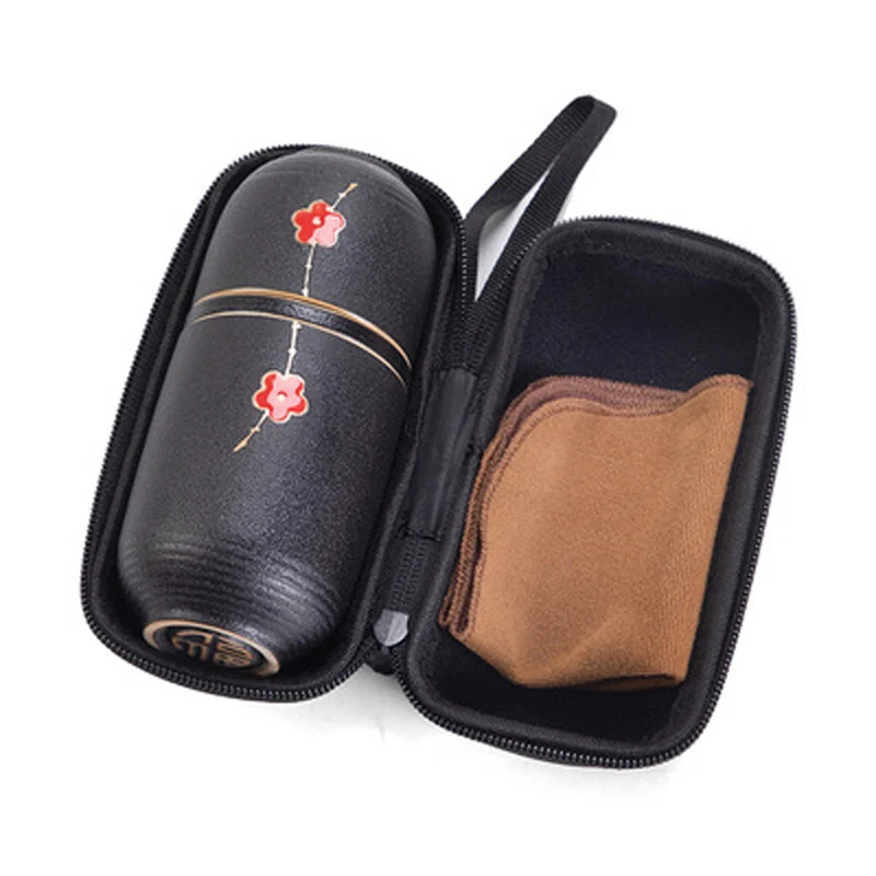 Chinese Travel Ceramic Tea Pot Set, Kung Fu Teapot, 1 Pot Cups, Porcelain Teacup with Tea Infuser, Portable Bag for Outdoor Pi