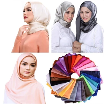 

WZCX 90*90 Solid Color Women Silk Scarf Spring Autumn Fashion New Moslim Malaysia Simple Square Headscarf Scarf Women