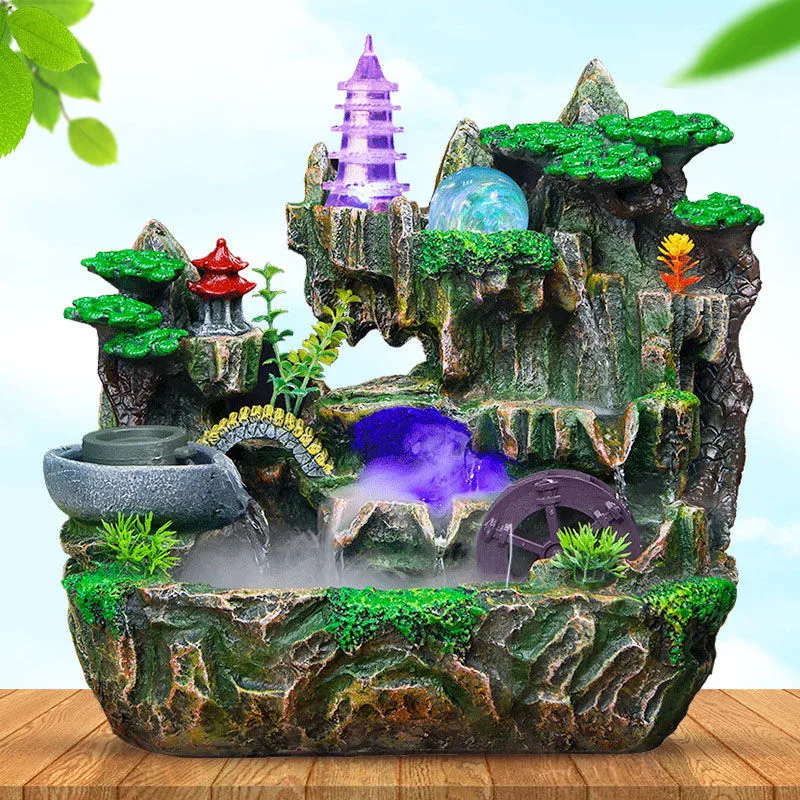 

Resin Water Fountain Feng Shui Ornament Artificial Aromatherapy Indoor Rockery Waterscape Home Office Christmas Decoration