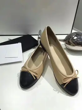 

Luxury Brands Women's Shoes Comfort Round Toe Caviar Leather Women's Flats Butterfly-knot Bowtie Casual Shoes Ballet Flats 34-42