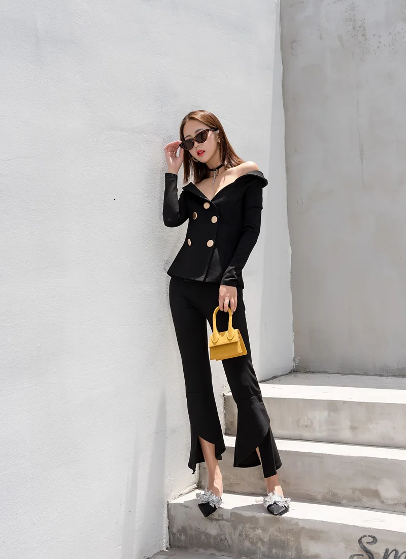 LANMREM New spring Fashion Loose Double Breasted Asymmetrical Collar Full Sleeve Strapless Shoulder Women's Suit UA23101