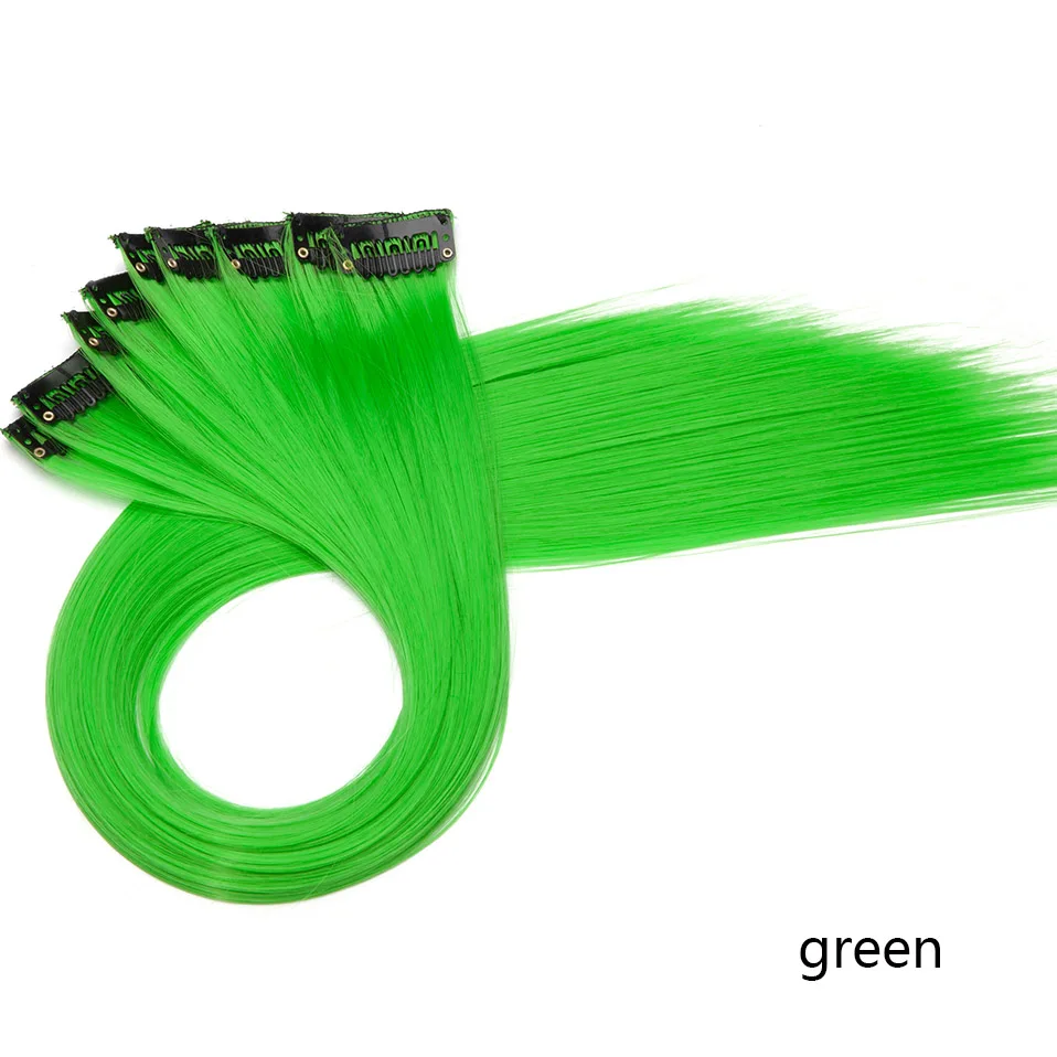 green SNOILITE 22 ''длинный прямой синтетический зажим в одной части волос расширение 55 см розовый синий фиолетовый красный чистый цвет поддельные шиньоны - Цвет: green