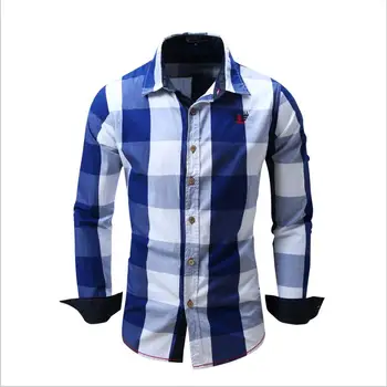 

New style men's casual pure cotton long-sleeved plaid shirt male's casual pure cotton plaid color matching shirt