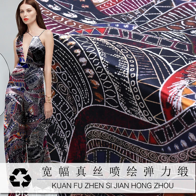 Натуральный шелк 138 см ширина 19momme 93% шелк 7% спандекс бренд эластичный атлас Печатный Шармез Ткань Diy шитье платье