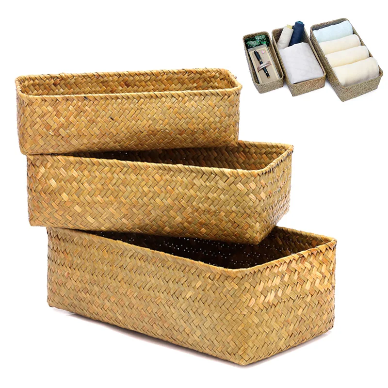 Handmade Woven Storage Box Straw Baskets Make Up Organizer Sundries Clothes Basket Home Bathroom Container корзина для белья | Дом