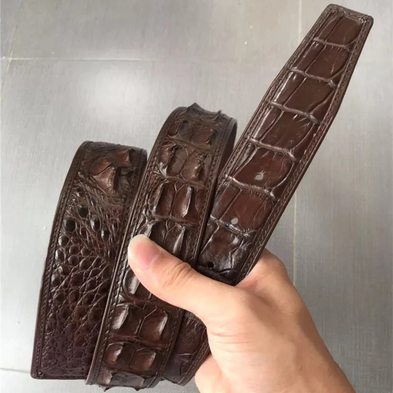 

Authentic Genuine Crocodile Skin Male Brown Belt For Smooth Pin Buckle Exotic Real Alligator Leather Men's Black Waist Strap
