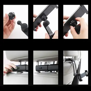 

360° Rotation Car Seat Back Headrest Mount Holder for 5-12 in Pad Phone Tablet R2JB