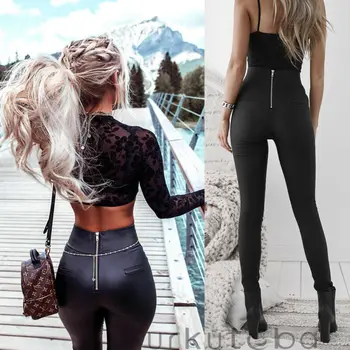 

Pants for Women Skinny PU Leather Push Up Wet Look Clubwear Pencil Leggings Pants Trousers Zipper Pant
