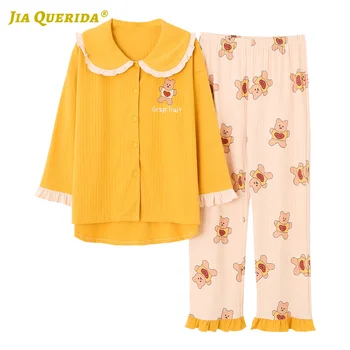 

Cartoon Printing Long Sleeve Long Pants Sleepwear Fashion Style Casual Style Pajamas Set Woman Pajama Cotton Spring Autumn