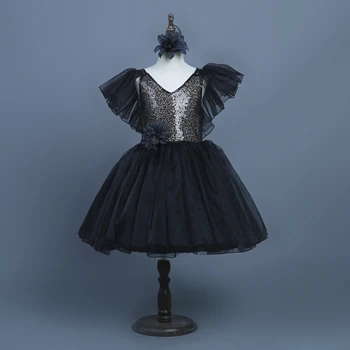 

Designer Red White Blue Sequin Flower Girl Dresses for Weddings Children Holiday Princess Party Girls Black Dress Kids