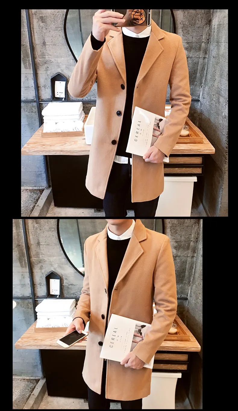 New Winter Wool Coat Men Leisure Long Sections Woolen Coats Men's Pure Color Casual Fashion Jackets/Casual Men Overcoat 3XL