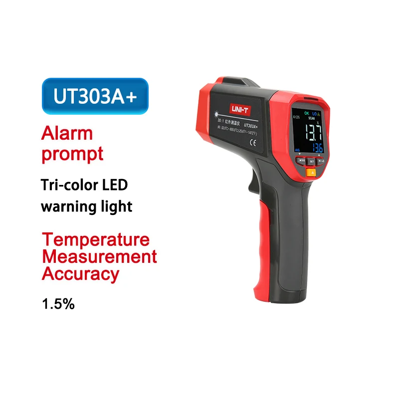 UT302A+ Бесконтактный инфракрасный термометр для измерения температуры LCDdisplay с лазером высокой точности, Температура imager Температура пистолет гигрометром Декоративные Часы Инфракрасный термометр для измерения температуры - Цвет: UT303A Plus