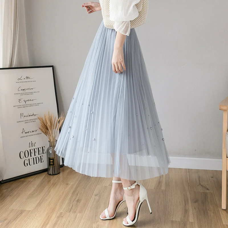 

Film model flat spot in autumn and winter pleated nail bead dress since a word skirt waist gauze skirts