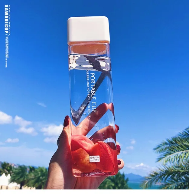 450 мл пластиковая бутылка для воды, портативная квадратная чашка, гидро колба, фруктовый сок, герметичная, для спорта на открытом воздухе, путешествий, туризма, Botella De Agua - Цвет: TransparenT White