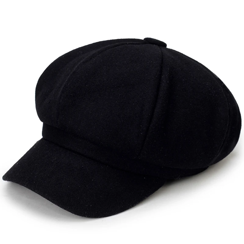 Новинка, шерстяной Одноцветный берет, модная уличная хлопковая шапка, осенние и зимние ветрозащитные шляпы, мужские и женские универсальные крышки - Цвет: Черный
