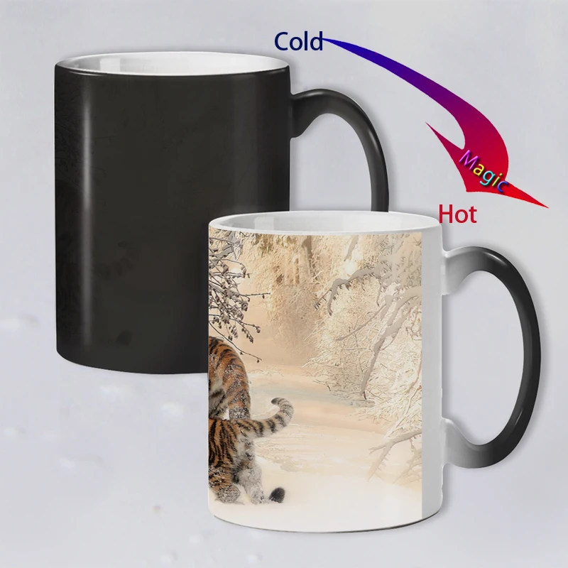 Funny novelty Animal Tiger Ceramic Color Changing Coffee Mug heat Sensitive Magic Tea Cup Mugs super gift