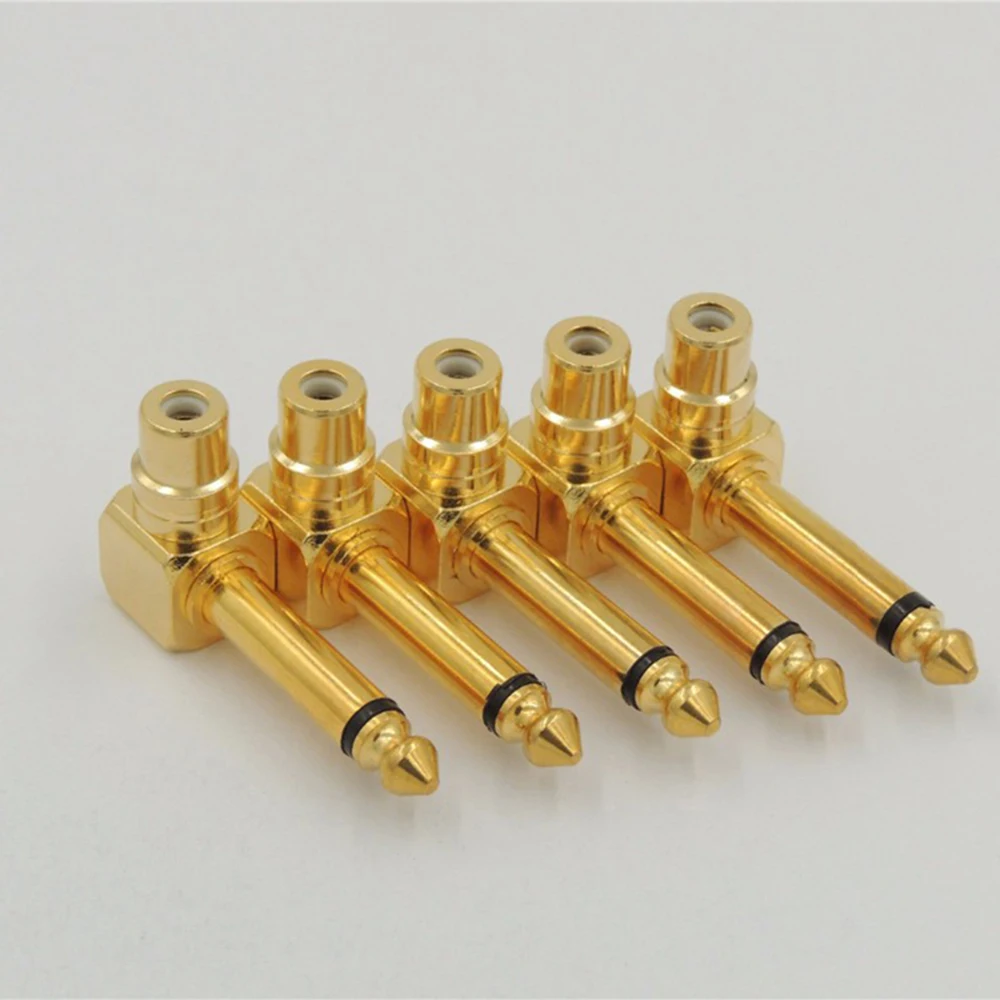Enchufe macho a RCA hembra, adaptador de 90 grados/ángulo recto de 6,35mm (1/4 ) a 6,5mm