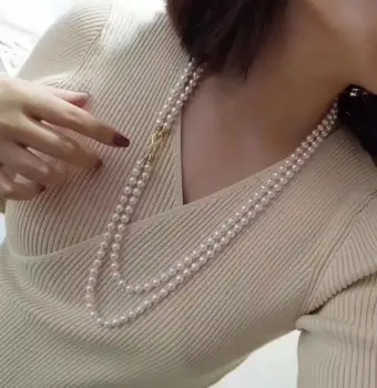 

Free shipping 7-8mm real natural south sea round white pearl necklace 18"