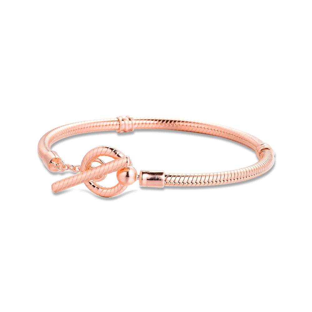

100% 925 Sterling Silver Moments T-Bar Snake Chain Bracelets for Women Fashion DIY Jewelry Making Bracelet Femme Argent Pulseras