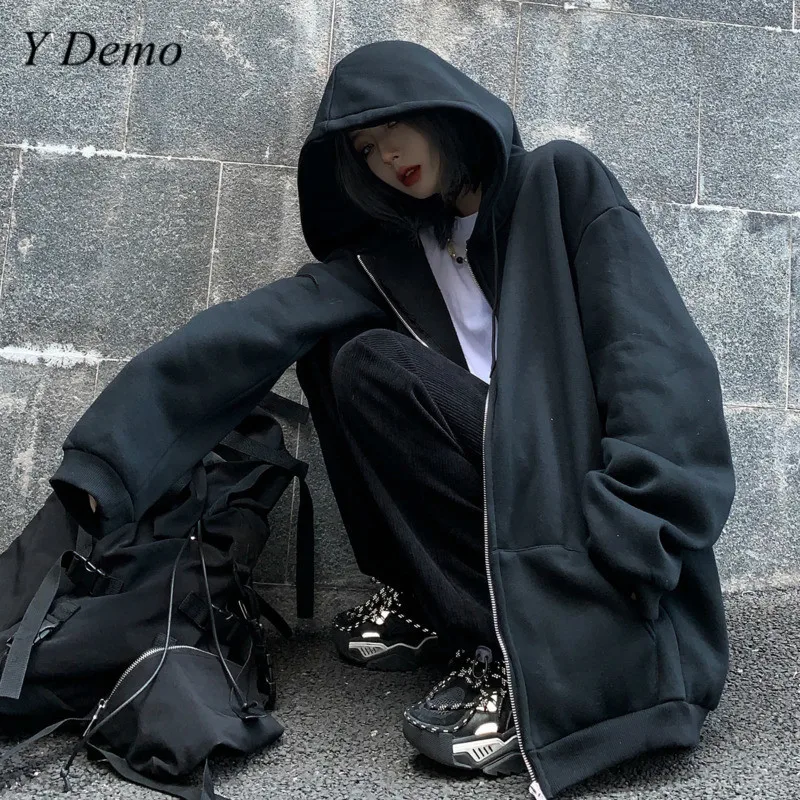 Уличная Повседневная Свободная куртка на молнии с капюшоном и длинными рукавами