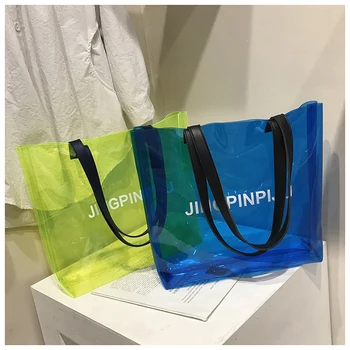 

Large Capacity Transparent Bag Woman Color Summer Fashion Jelly Bags Casual Beach Waterproof Shoulder Bag Bolsa Tote New DA60TMB