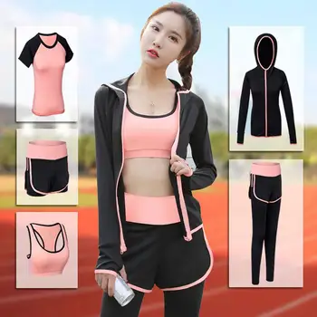 

5Pcs/Set Women Bra T-shirt Coat Shorts Pants Yoga Fitness Clothing Sportswear Women's Gym Clothing Sportswear Quick-drying