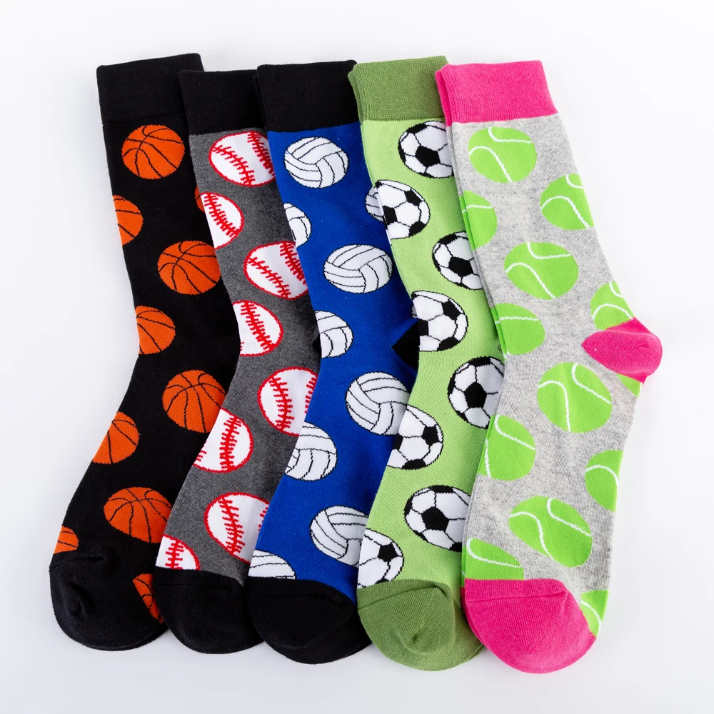 Цветные мужские носки для баскетбола, футбола, тенниса, спортивных мячей, счастливых свадеб, забавные повседневные хлопковые носки для мужчин