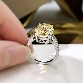 9*13MM Egg-shaped Yellow High Carbon Diamond Ring Woman S925 Silver Fine Jewelry Wedding Party Birthday Gift 2