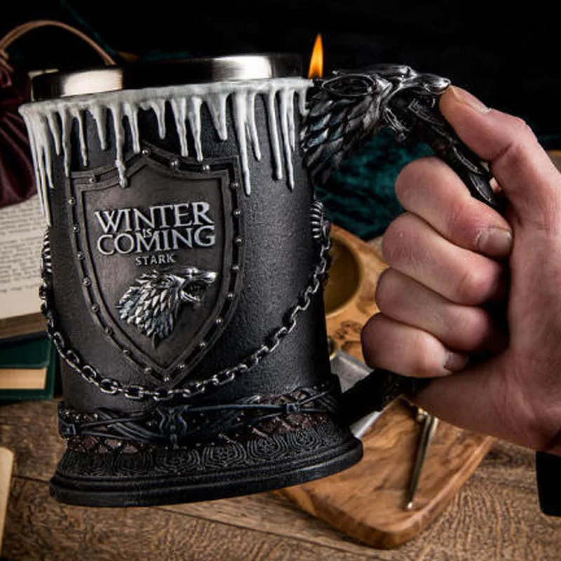 Creative Mug for Tea Game of Thrones 3D Resin Reusable Stainless Steel Coffe Cup Big Beer Mugs Funny Gift Drinkware Mark Tankard