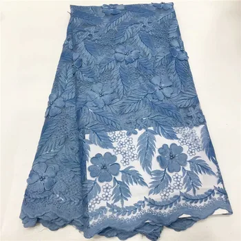 

African Lace Fabric 2020 High Quality Lace French Mesh Fabric Beaded Sequins Nigerian sky blue Lace Fabrics For Party Dress