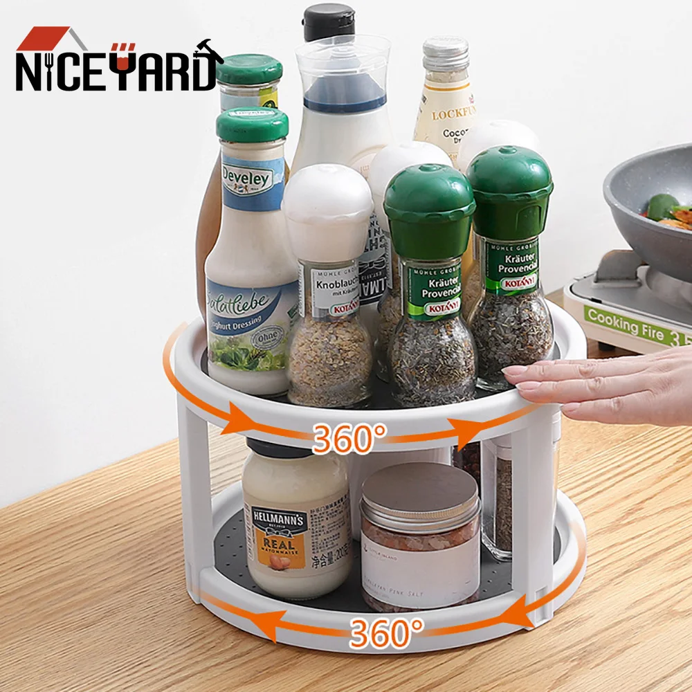 

NICEYARD Rotating Organizer 2 TierTray Round Shelf Spice Rack Pantry Cabinet Turntable Condiment Storage Rack Kitchen Storage