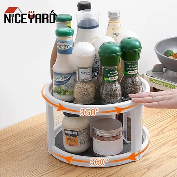 

NICEYARD Tray Round Shelf 2 Tier Rotating Organizer Spice Rack Pantry Cabinet Turntable Condiment Storage Rack Kitchen Storage