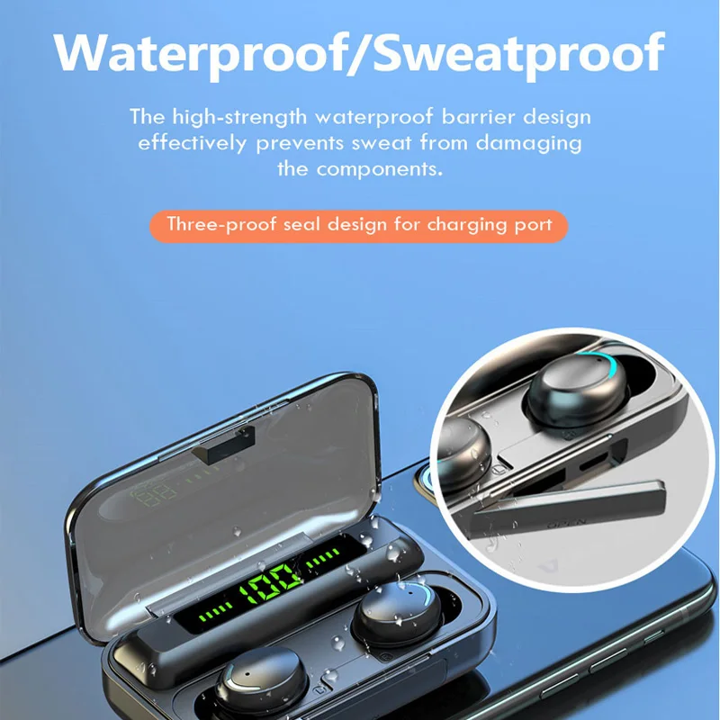 TWS Bluetooth 5.0 Earphones 2200mAh Charging Box Wireless Headphone 9D Stereo Sports Waterproof Earbuds Headsets With Microphone