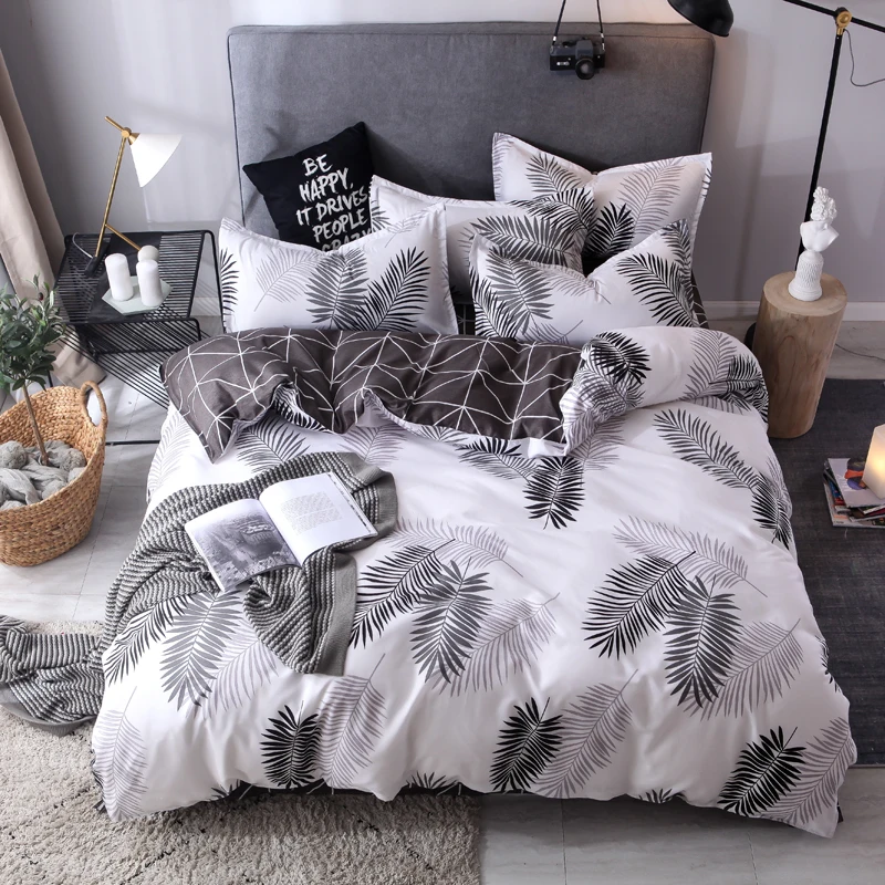 

Modern King Size Bedding Set Nordic Plaid Leaf Duvet Cover Sets Bed Linen Single Double Queen Bedclothes Adult Kid Quilt Covers