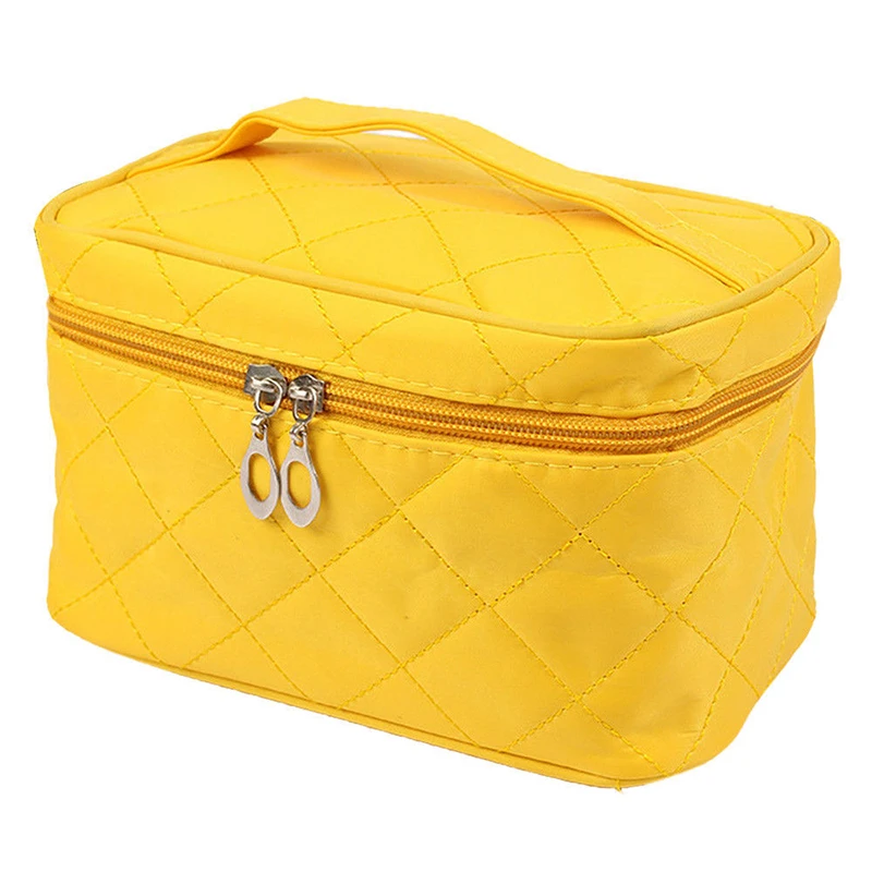 

ABZC-Portable Waterproof Multifunction Cosmetic Bag Portable thicker diamond lattice Makeup Bag Case Yellow S