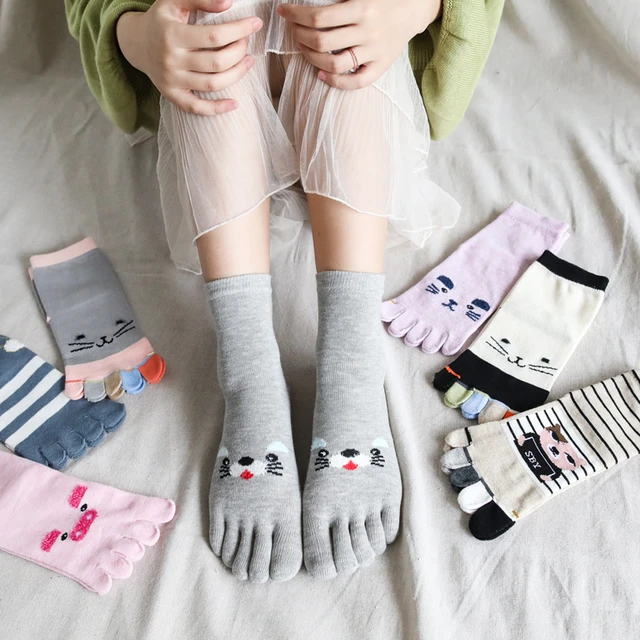Calcetines de algodón de cinco dedos para mujer y niña, medias con forma de  corazón amoroso y dedos separados, Otoño e Invierno - AliExpress