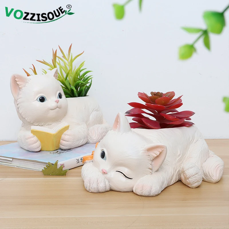 

Creative American Pastoral Resin Cat Planter Succulent Flower Pot Cute Kitten Desktop Potted Plant Simulation Animal Flowerpots