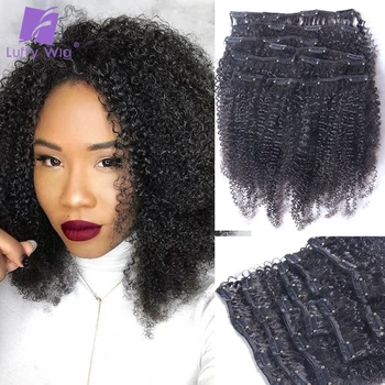 

Afro Kinky Curly Clip In Human Hair Extensions Indian Remy Human Hair Clip Ins 8Pcs 120g/Set 4B 4C Pattern Natural Color Luffy