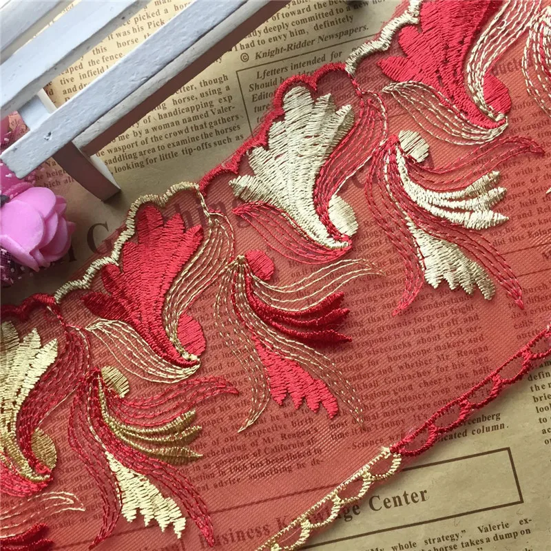 red embroidered lace trim02