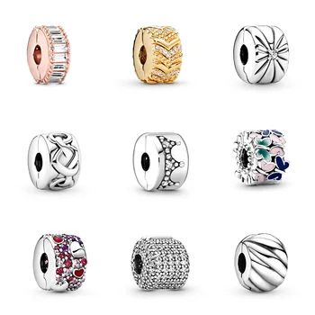 

Butterfly Flower Heart Shape 925 Sterling Silver Beads Rose Gold Stopper Clip For Women Diy Pandora Bracelet Necklace