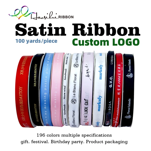 HAOSIHUI 6mm-100mm ruban plat imprimé personnalisé Logo personnalisé ruban en Polyester rubans de Satin d'anniversaire de mariage 100 yard/lot 3