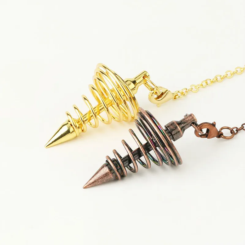

Reiki Metal Pendulum for Dowsing Divination Healing Spiritual Wicca Women Men Amulet Spiral Cone Pyramid Pendule Charm Jewelry
