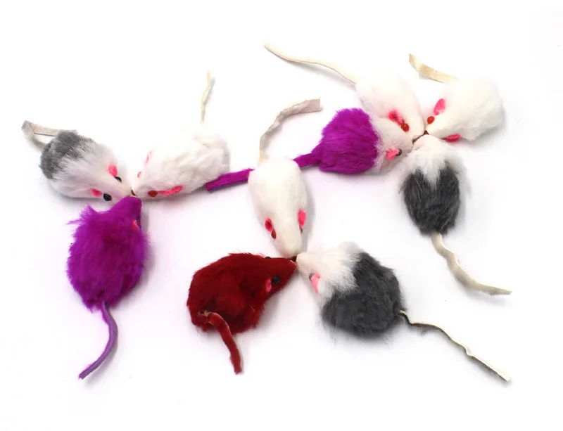 Pawstrip 5 шт./лот, ложная игрушечная Мышка для кошки со звуком, погремушка, мягкая игрушка из натурального меха кролика для кошек, 2 дюйма