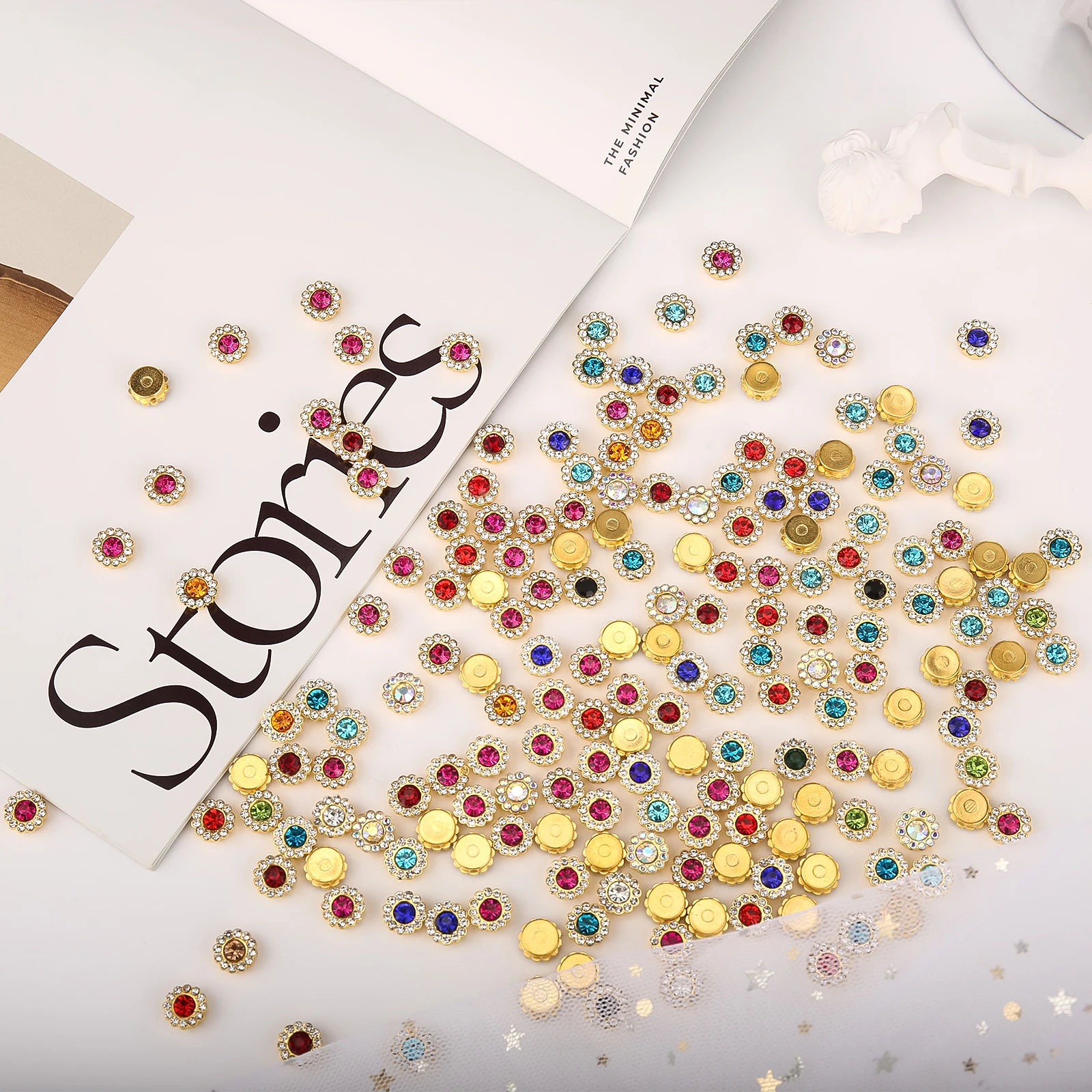 Multicolor Crystal Flower Rhinestone Buttons for DIY Garment